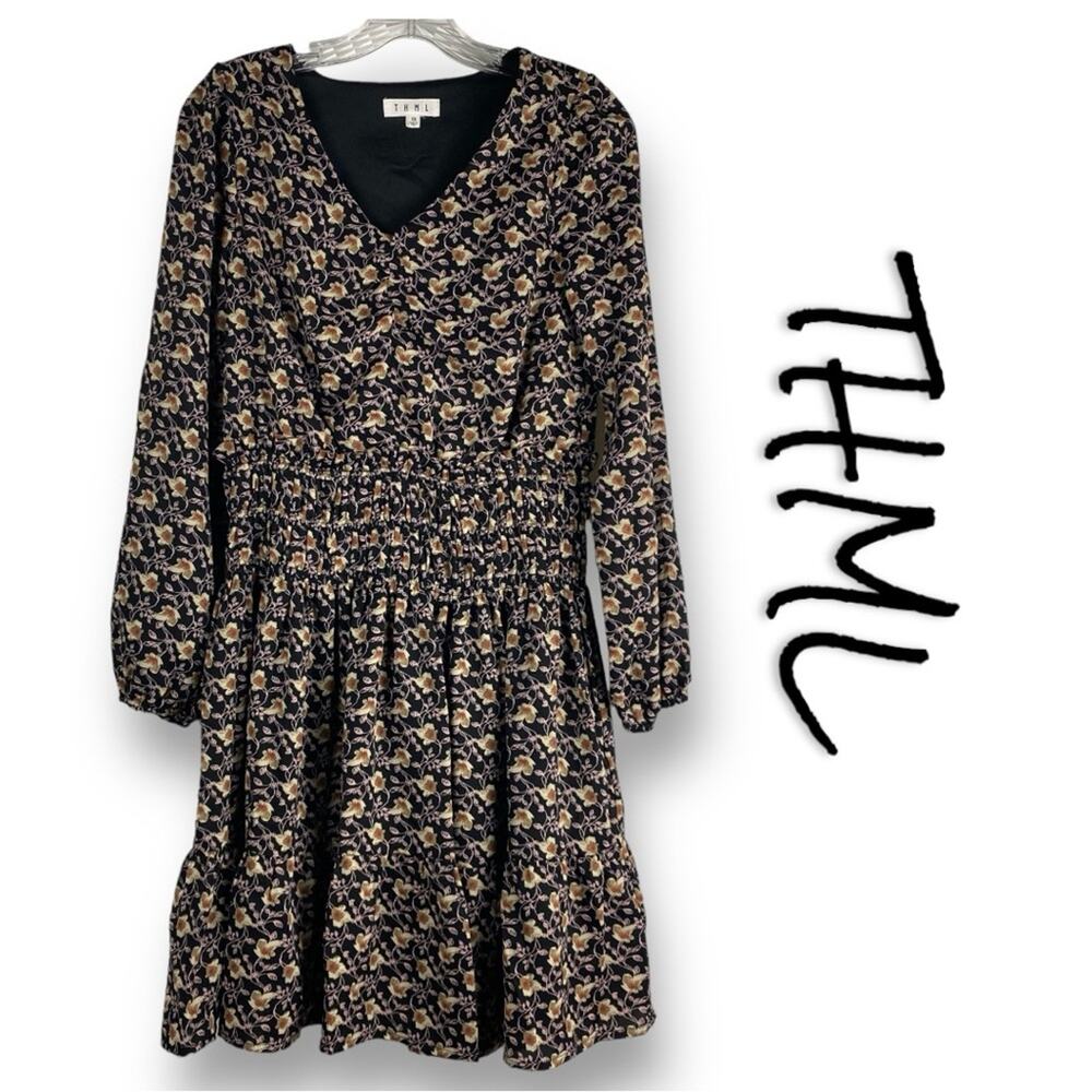 THML Floral Smocked Waist Black Dress Womens Size XS - Picture 1 of 12
